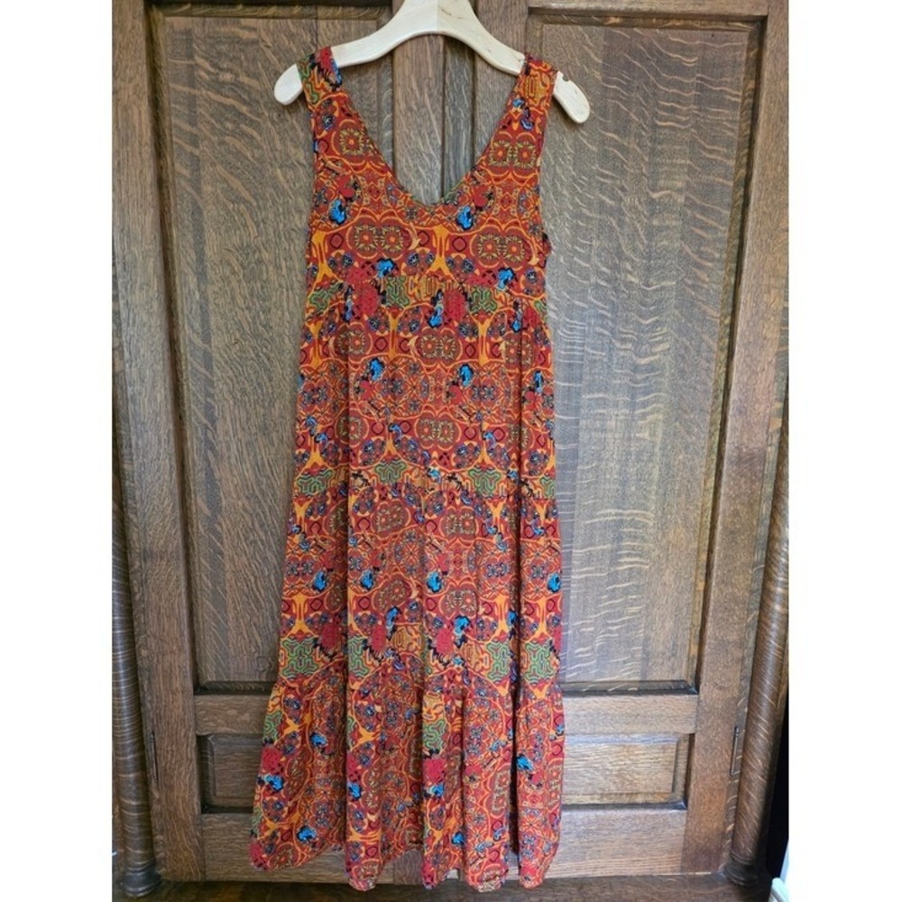 Suzanne Betro Signature Boho Geometric Floral Tiered Maxi Dress S